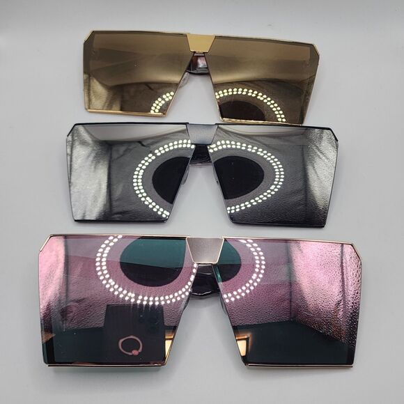 Sunglasses Oversized Large Flat Square Mirror Lens Set Of 3 Flat Top Aviator - Picture 1 of 14